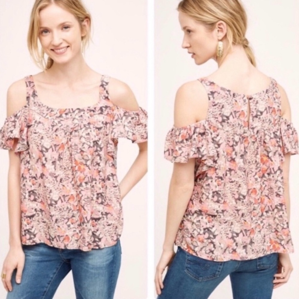 Maeve Abstract Floral Blouse in Pink and Black